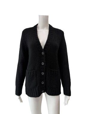 PRADA 2020 Black Cashmere Knit V-Neck Cardigan Sweater size 38/2